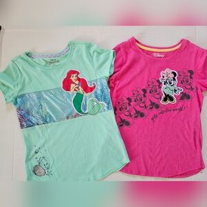 Disney Ariel and Minnie Mouse T-Shirts in Green and Pink Size L(10/12)